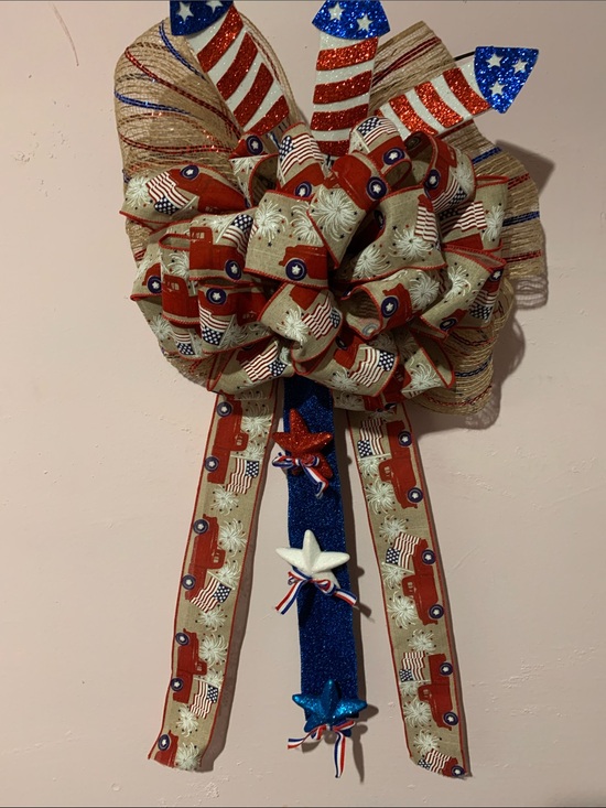 Other - Patriotic Red, White & Blue Holiday Bow Wreath Accent